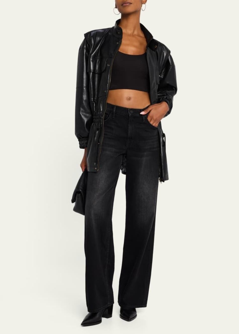 MOTHER Spinner Zip Sneak Faded Black Magic High Rise Wide Leg Jeans 28